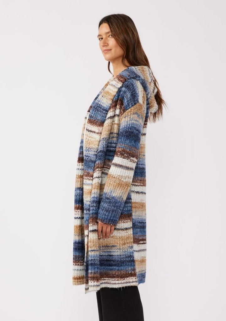 Lovestitch -  Knit Space Dye Long Sleeve Open Front Cardigan in Navy/Taupe