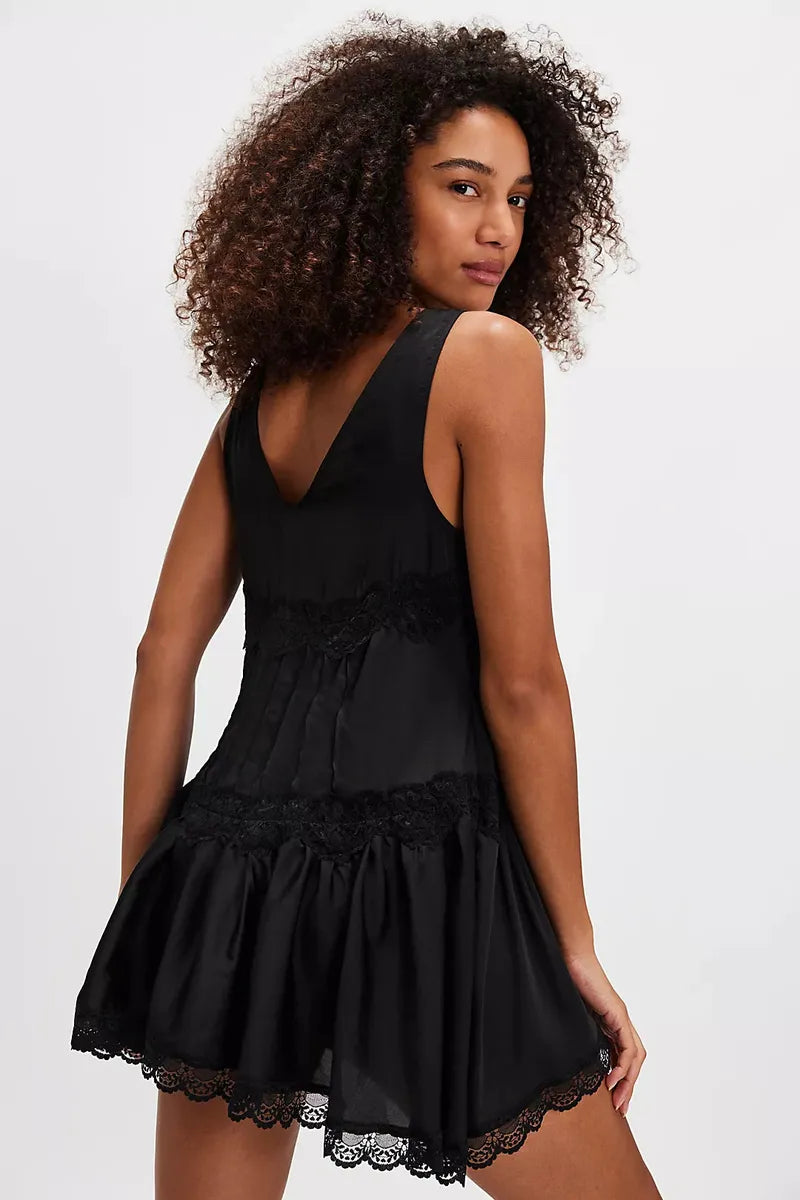 Free People - FP In This Groove Mini Slip Dress in Washed Black