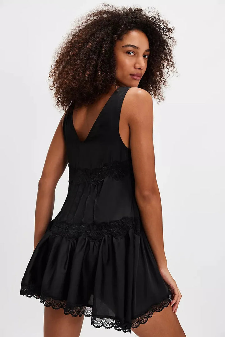 Free People - FP In This Groove Mini Slip Dress in Washed Black