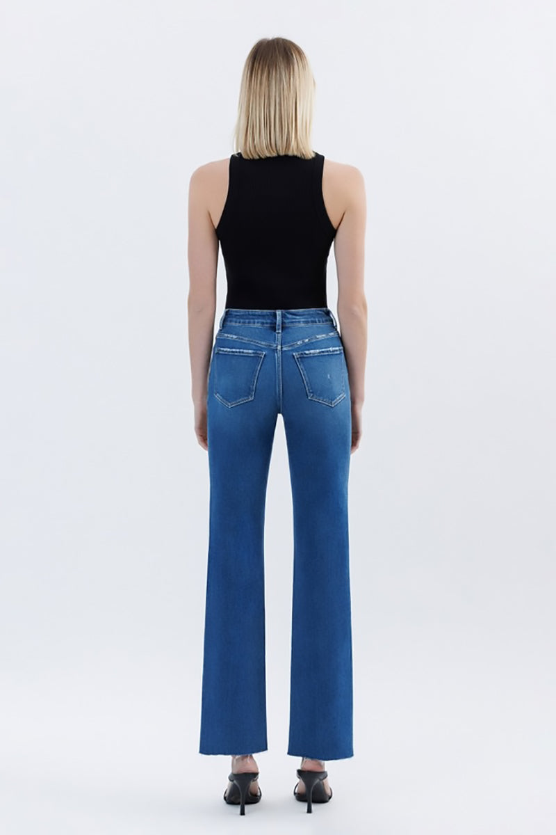 VERVET by Flying Monkey - High Rise Clean Cut Raw Hem Straight Jeans in Raptureously