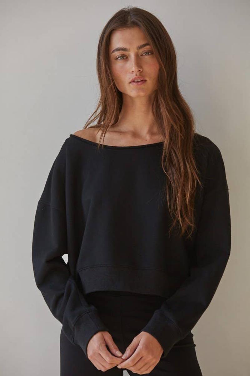 By Together - Knit Cotton Polyester Garment Washed Pullover in Black