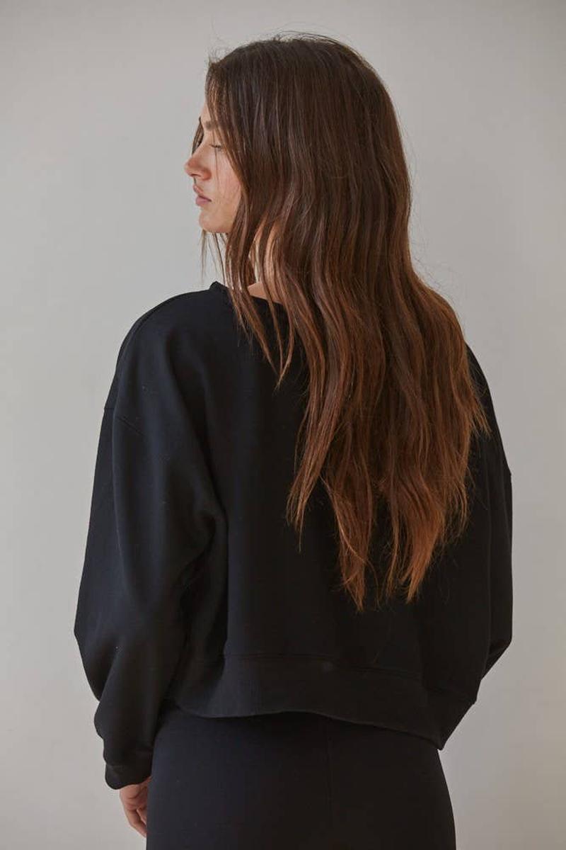 By Together - Knit Cotton Polyester Garment Washed Pullover in Black
