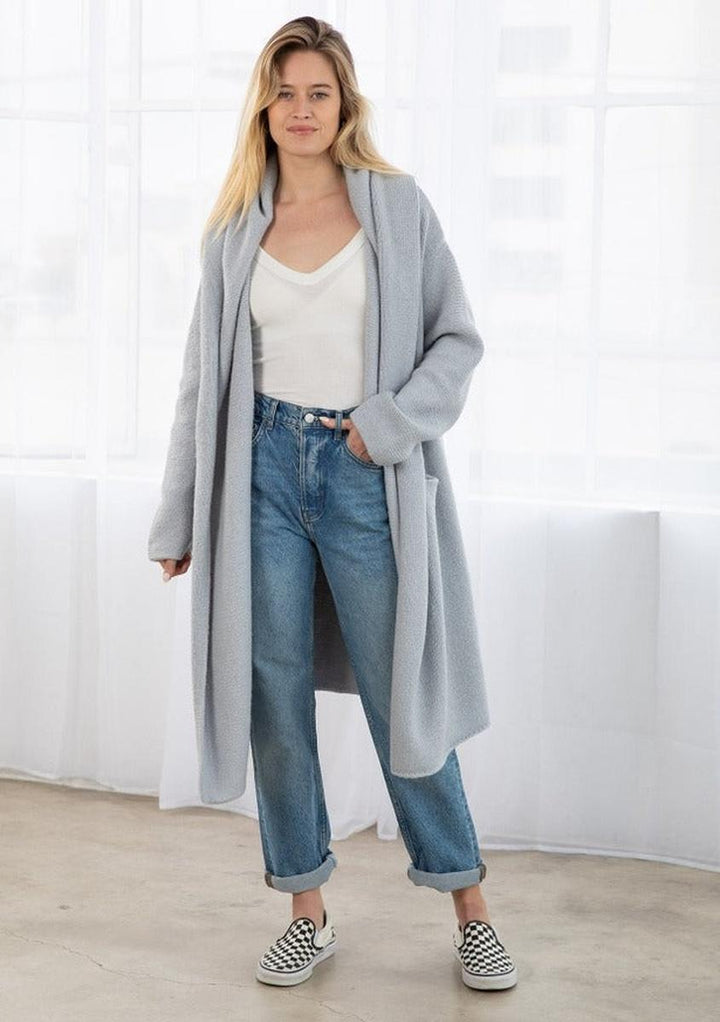 Lovestitch - Cozy Oversized Two Pocket Coatigan in Platinum