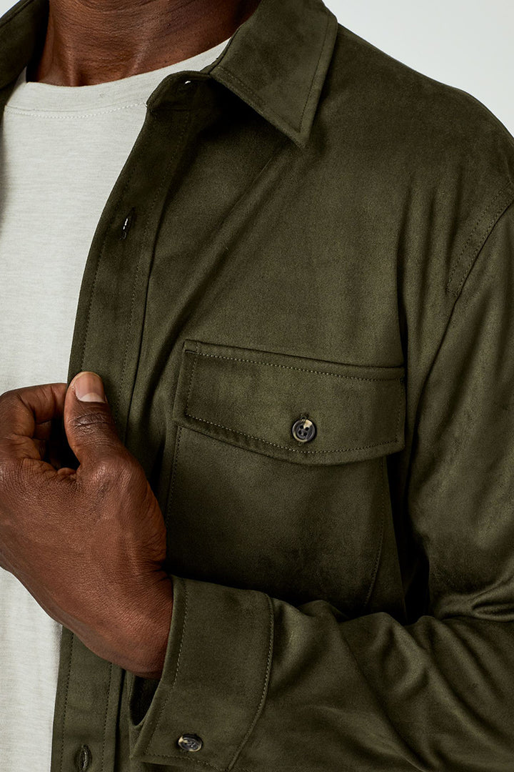 7DIAMONDS - Suede Over Shirt in Olive