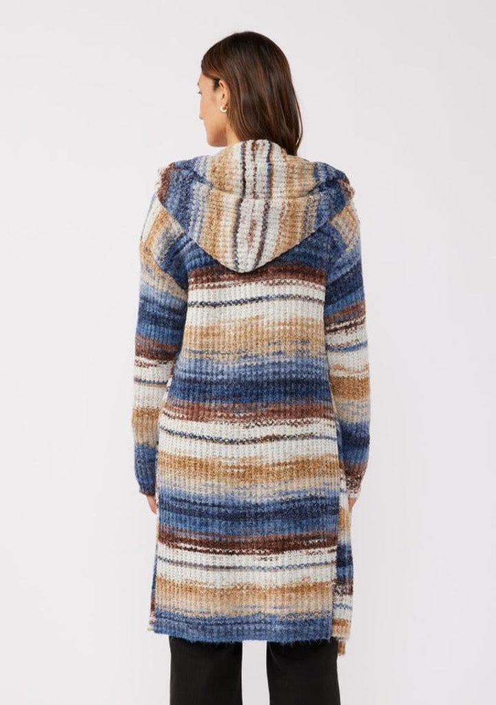 Lovestitch -  Knit Space Dye Long Sleeve Open Front Cardigan in Navy/Taupe