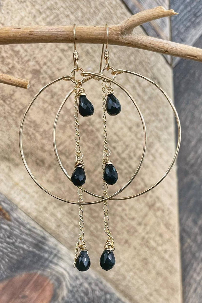 Quinn Sharp - Circle Hoop Gemstone Triplet in Gold - Black Onyx