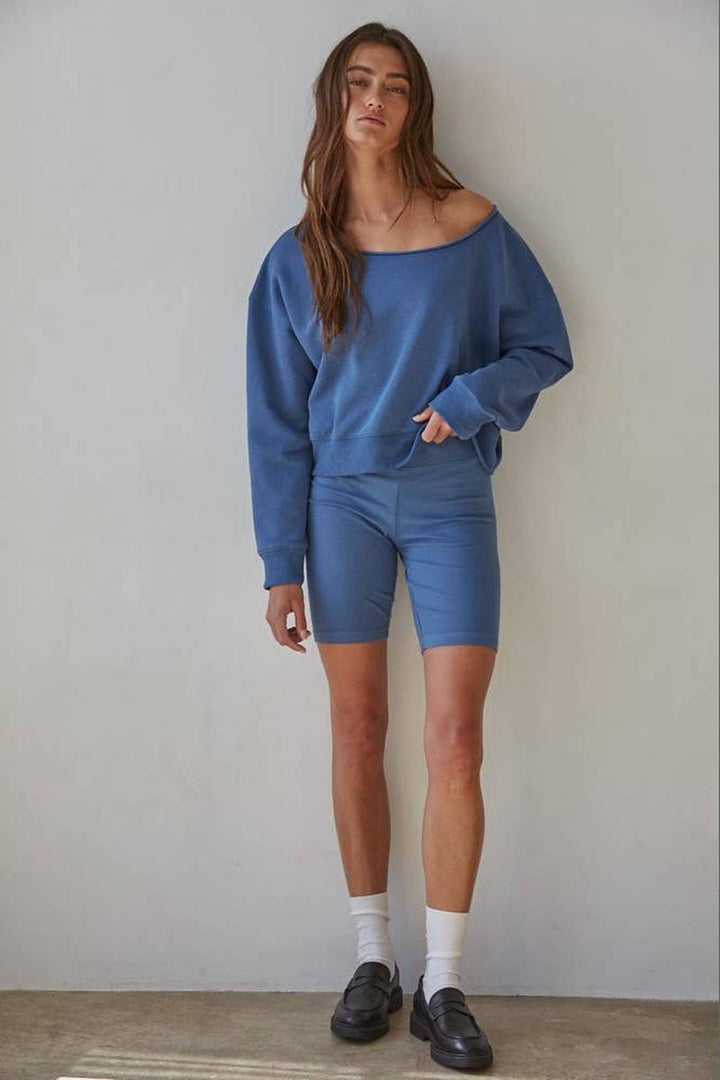 By Together - Knit Cotton Polyester Garment Washed Pullover in Denim