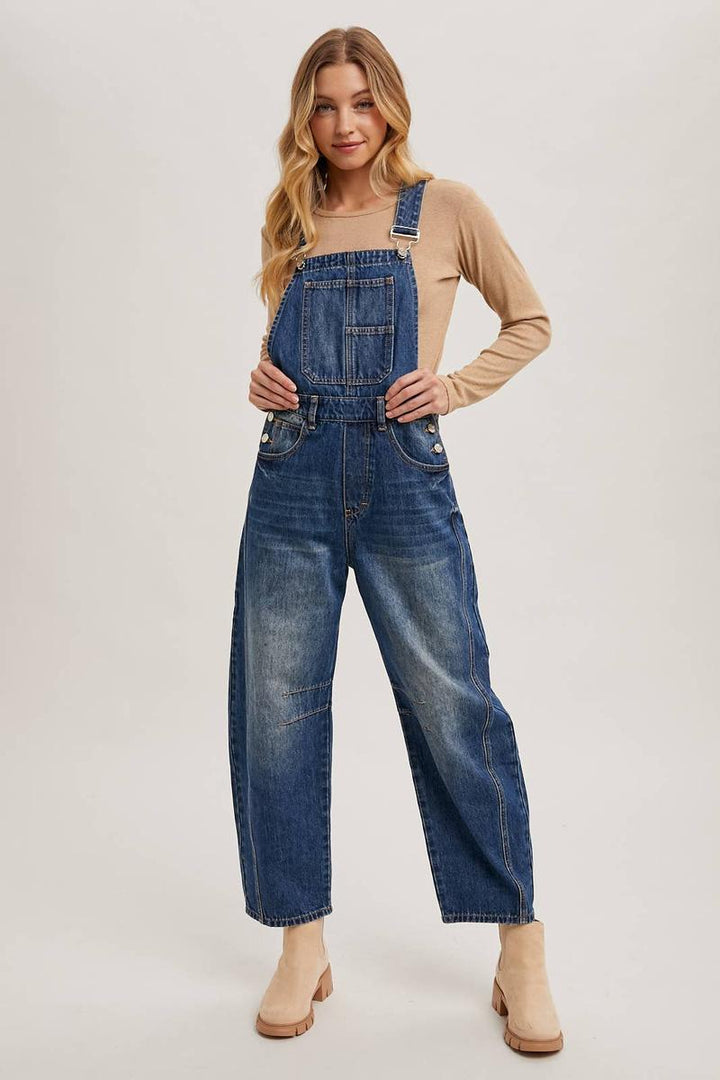 Bluivy - Denim Barrel Overalls in Dark Wash