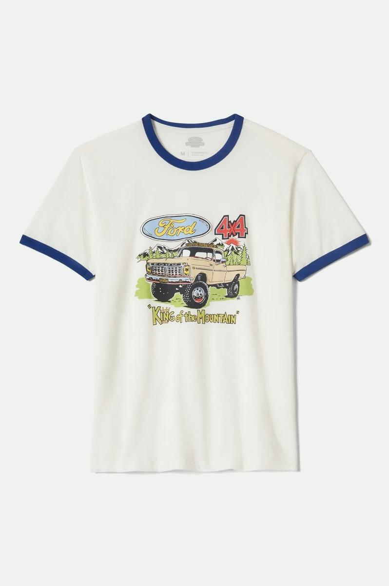 Brixton - Ford King Of The Mountains Short Sleeve Ringer T-Shirt in Wimbledon White