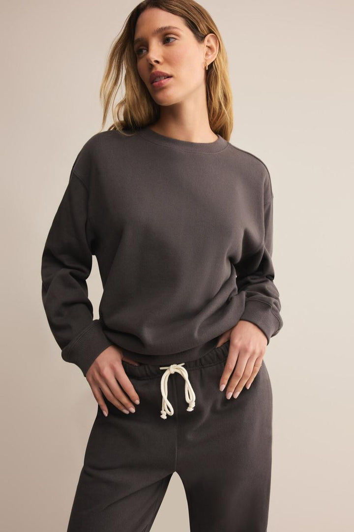Z Supply - Boyfriend Cotton Sweatshirt in Washed Black