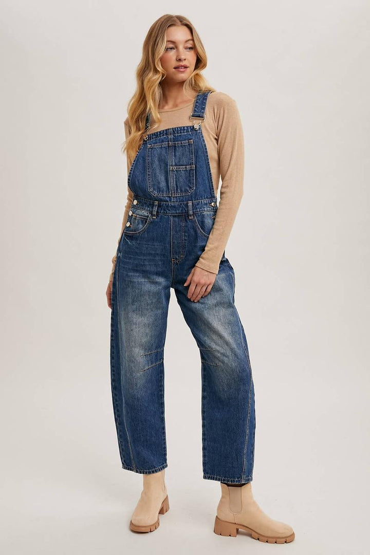 Bluivy - Denim Barrel Overalls in Dark Wash