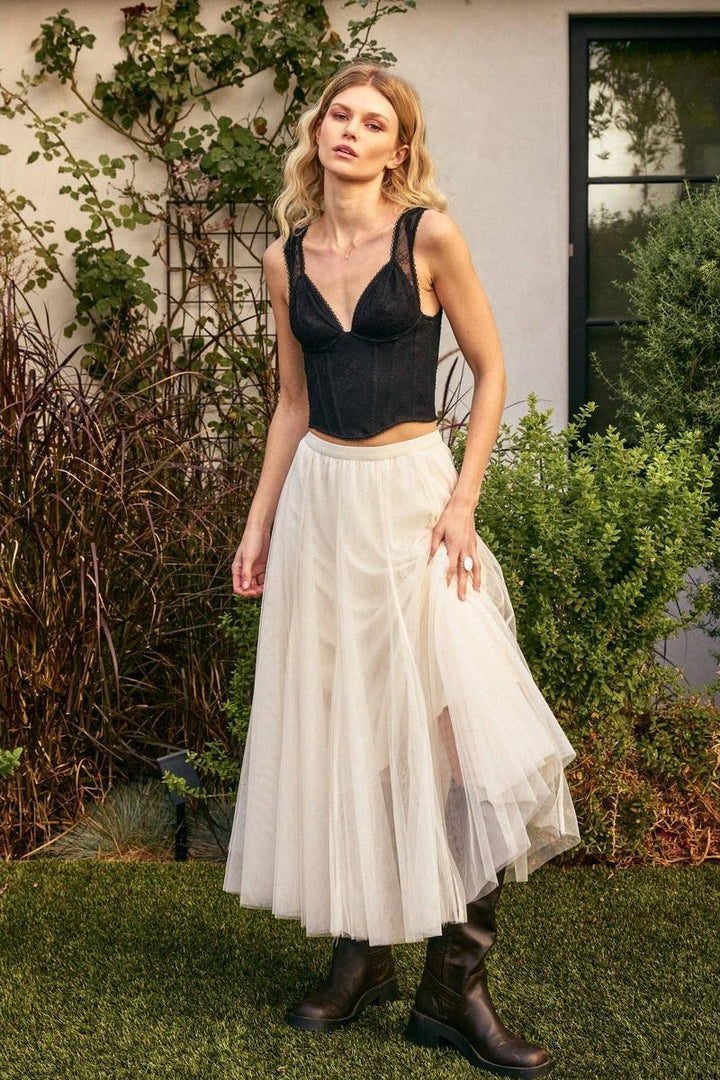 Dress forum - Be Free Mesh Paneled Midi Skirt in Cream