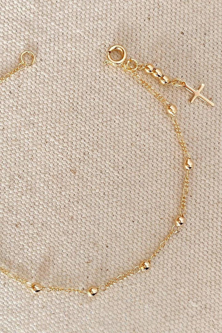 GoldFi - 18k Gold Filled Beaded Bracelet with Cross Charm