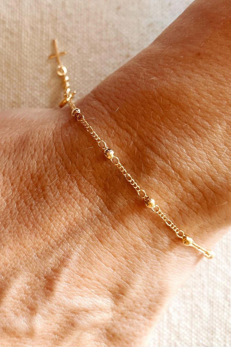 GoldFi - 18k Gold Filled Beaded Bracelet with Cross Charm