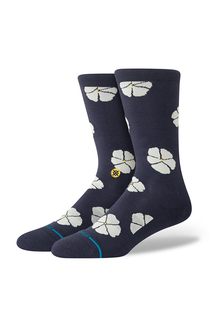 Stance - Floral Cotton Crew Light Cushion Socks in Navy