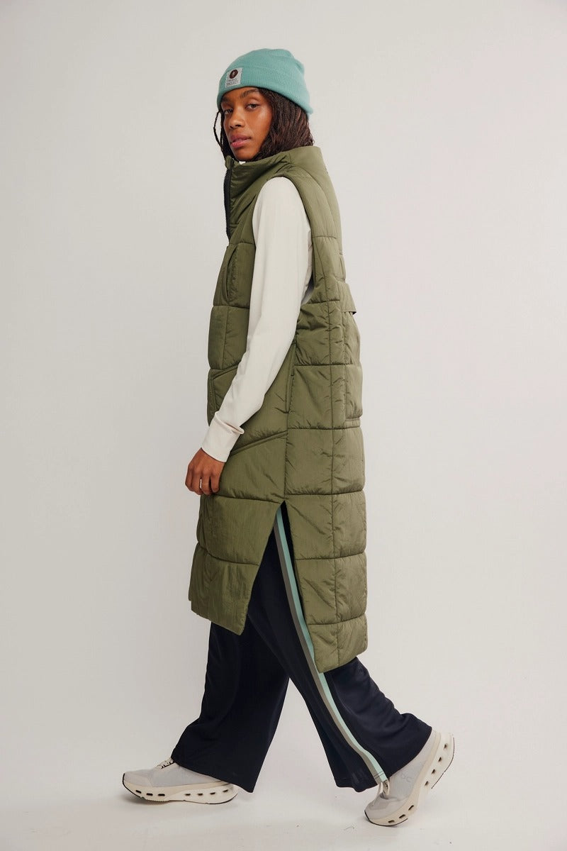 Free People Movement - On The Move Packable Puffer Vest in Seagrass