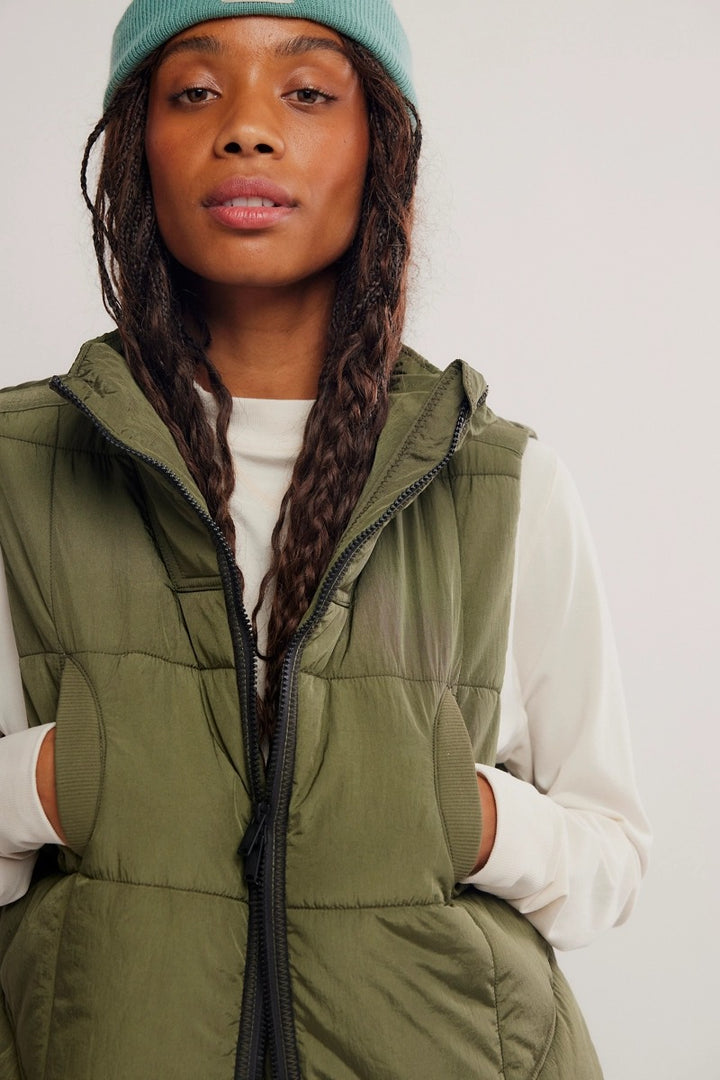 Free People Movement - On The Move Packable Puffer Vest in Seagrass