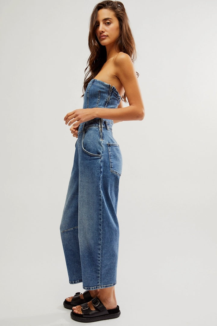Free People - We The Free Je Suis Pret Barrel Jumpsuit in Petit Blue