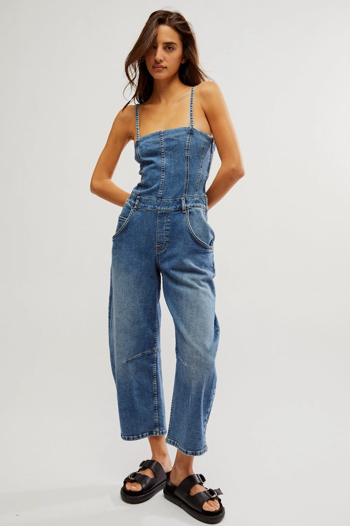 Free People - We The Free Je Suis Pret Barrel Jumpsuit in Petit Blue