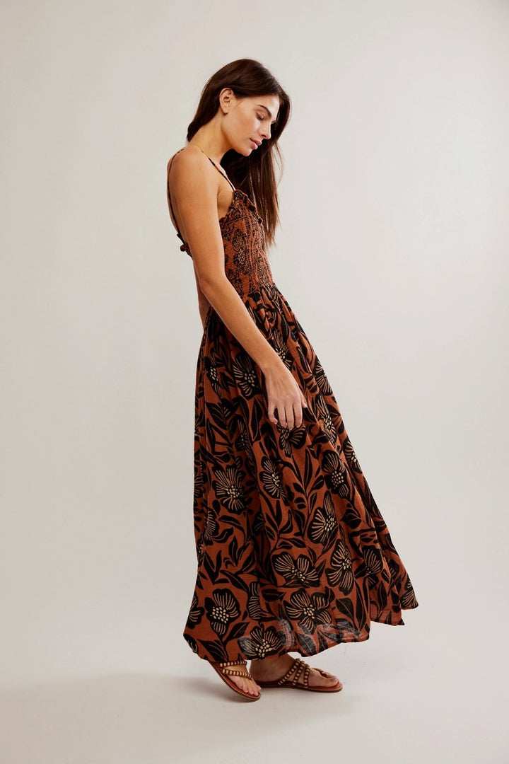 Free People - Sweet Nothings Midi Dress in Brown Patina Combo