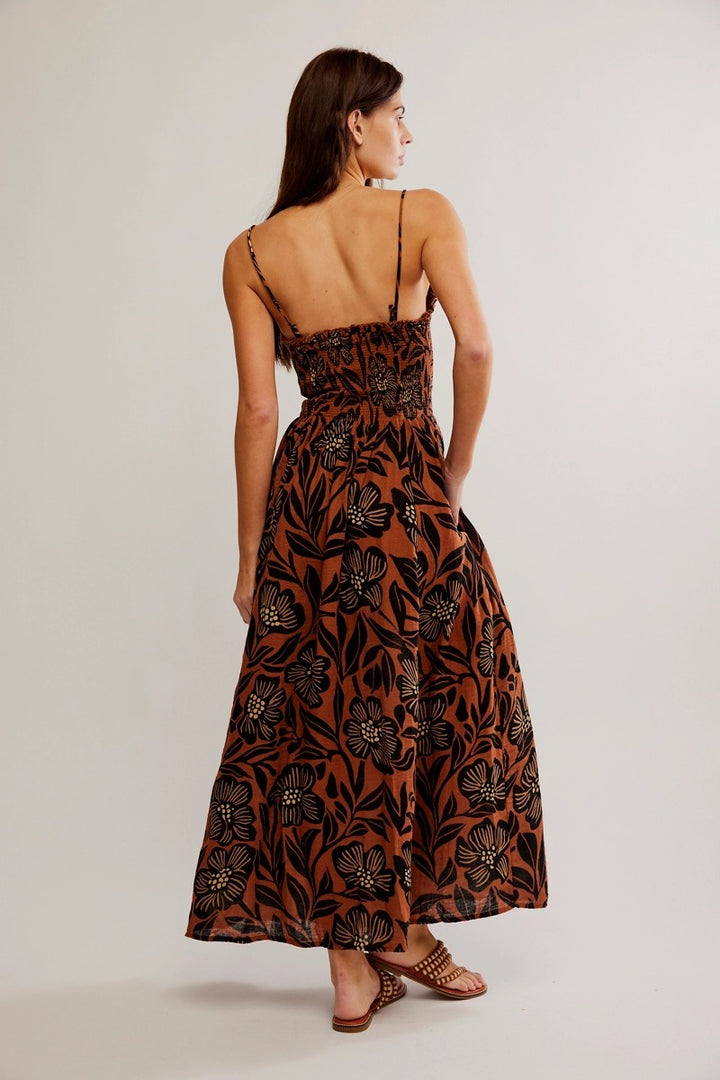 Free People - Sweet Nothings Midi Dress in Brown Patina Combo