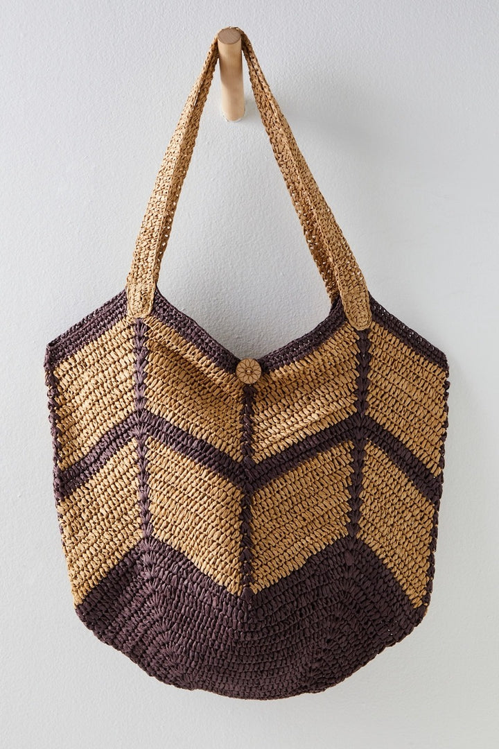 Free People - Mykonos Straw Tote in Espresso Combo