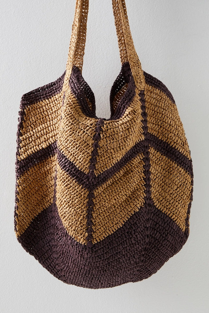 Free People - Mykonos Straw Tote in Espresso Combo