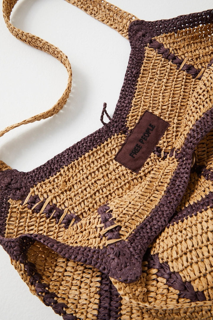 Free People - Mykonos Straw Tote in Espresso Combo