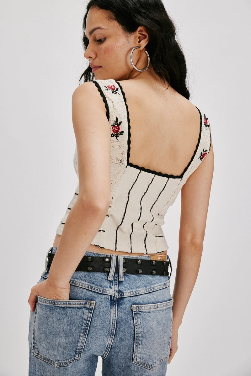 Free People - Rose Bud Knit Top in Ivory Combo