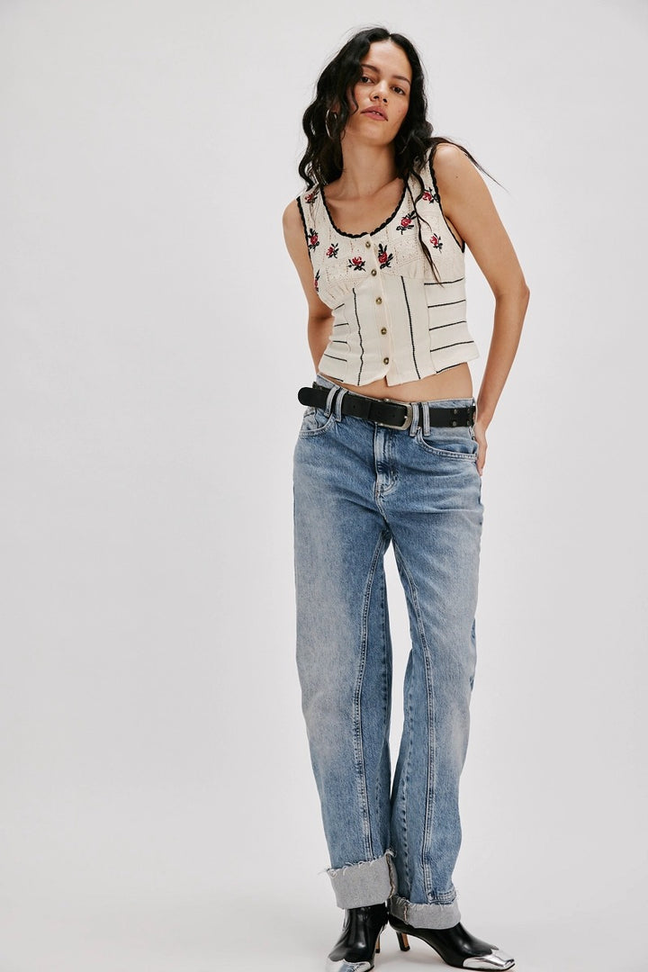 Free People - Rose Bud Knit Top in Ivory Combo