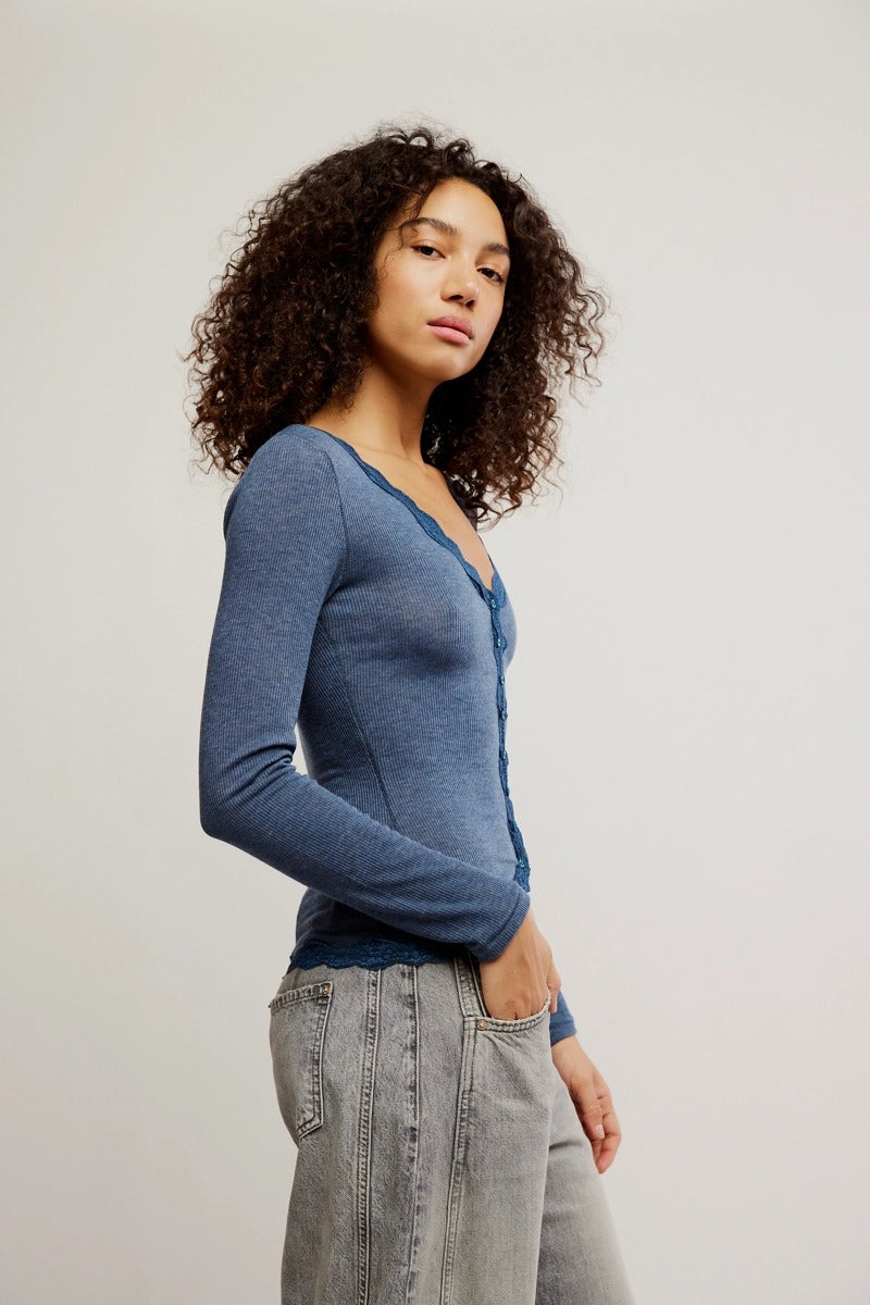 Free People - Big Love Rib Cardi in Oceans Heather