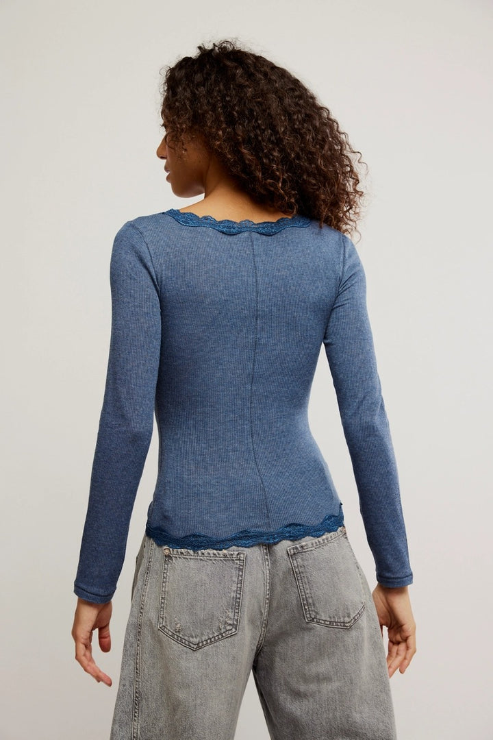 Free People - Big Love Rib Cardi in Oceans Heather