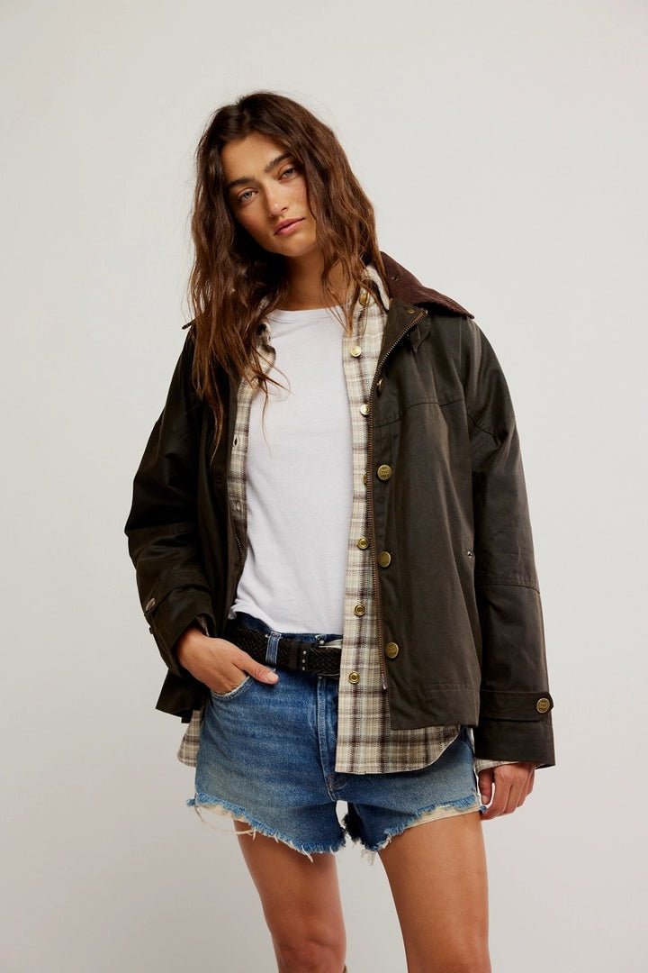 Free People - We The Free Cori Waxed Jacket in Olive