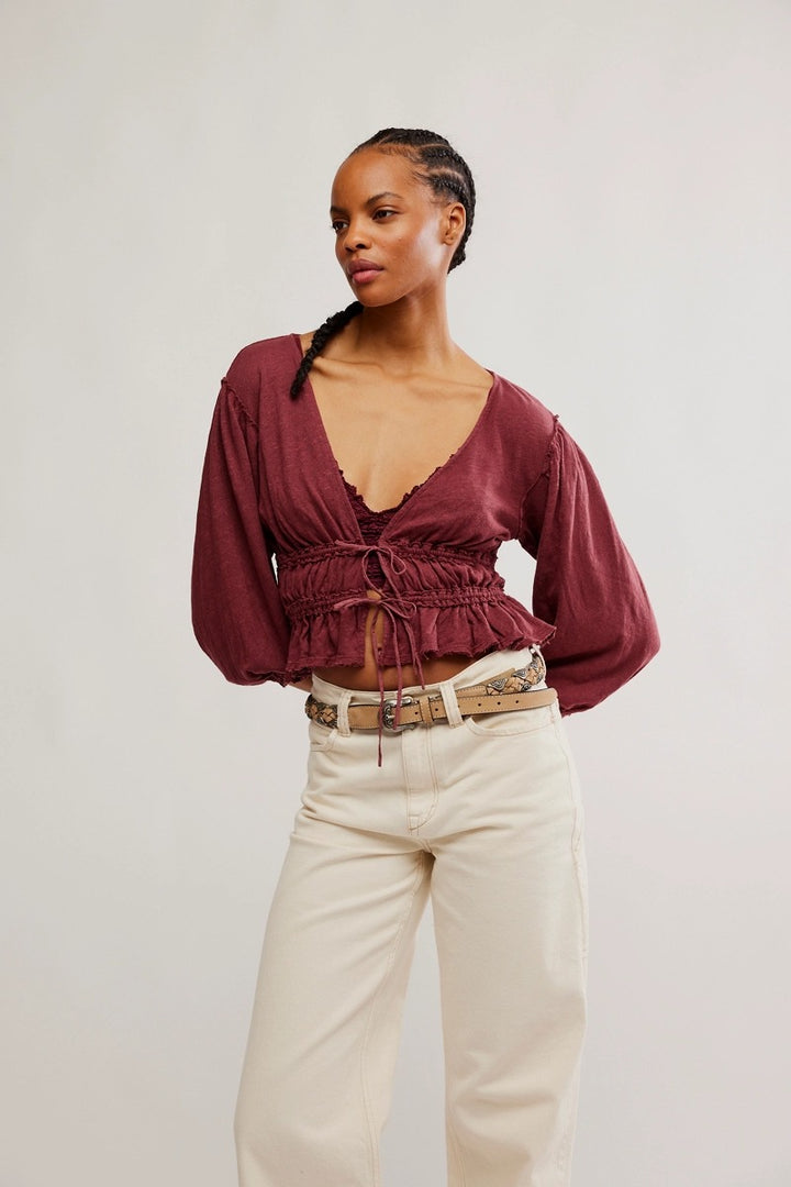 Free People - Let's Go Blouse in Red Bark
