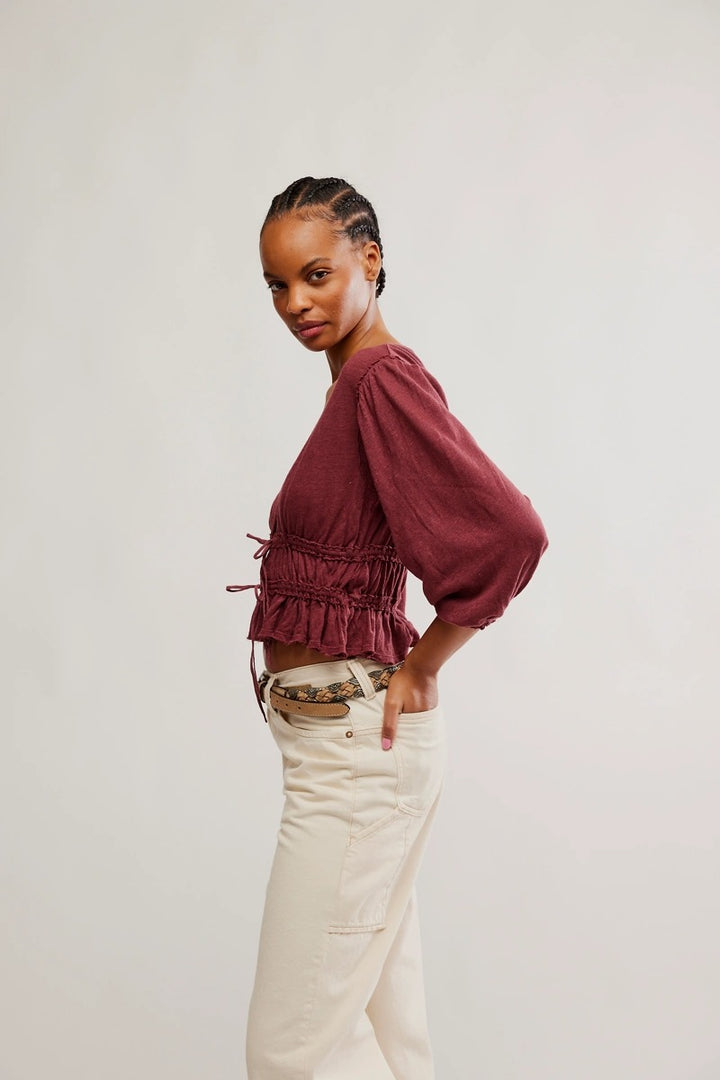 Free People - Let's Go Blouse in Red Bark