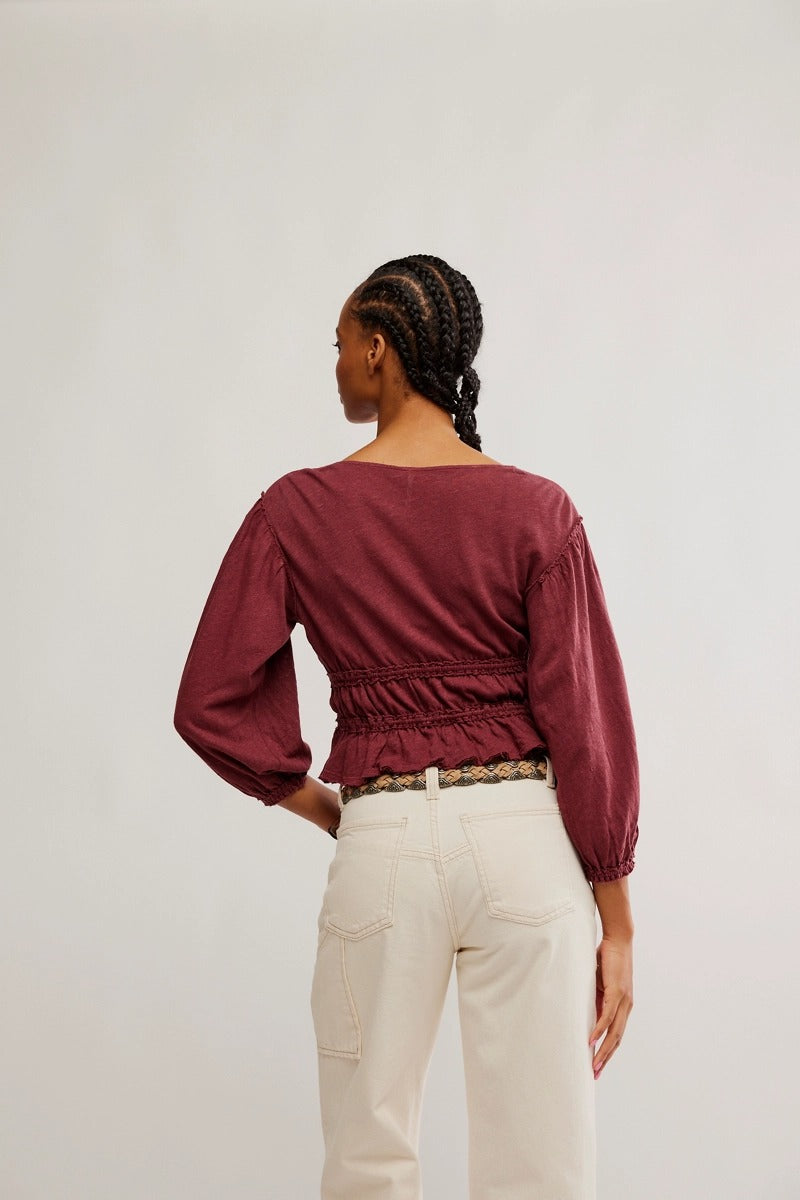Free People - Let's Go Blouse in Red Bark