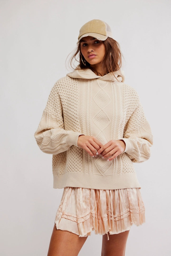 Free People - Explorer Cable Hoodie in Macadamia