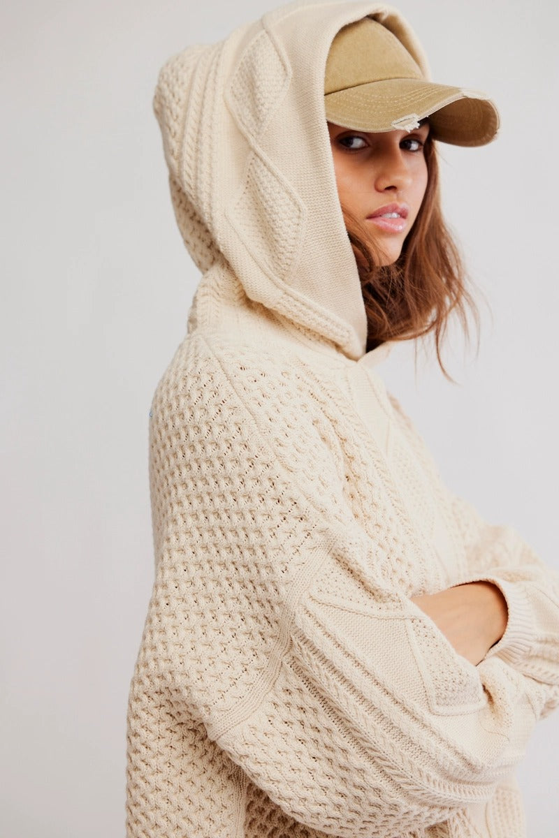 Free People - Explorer Cable Hoodie in Macadamia