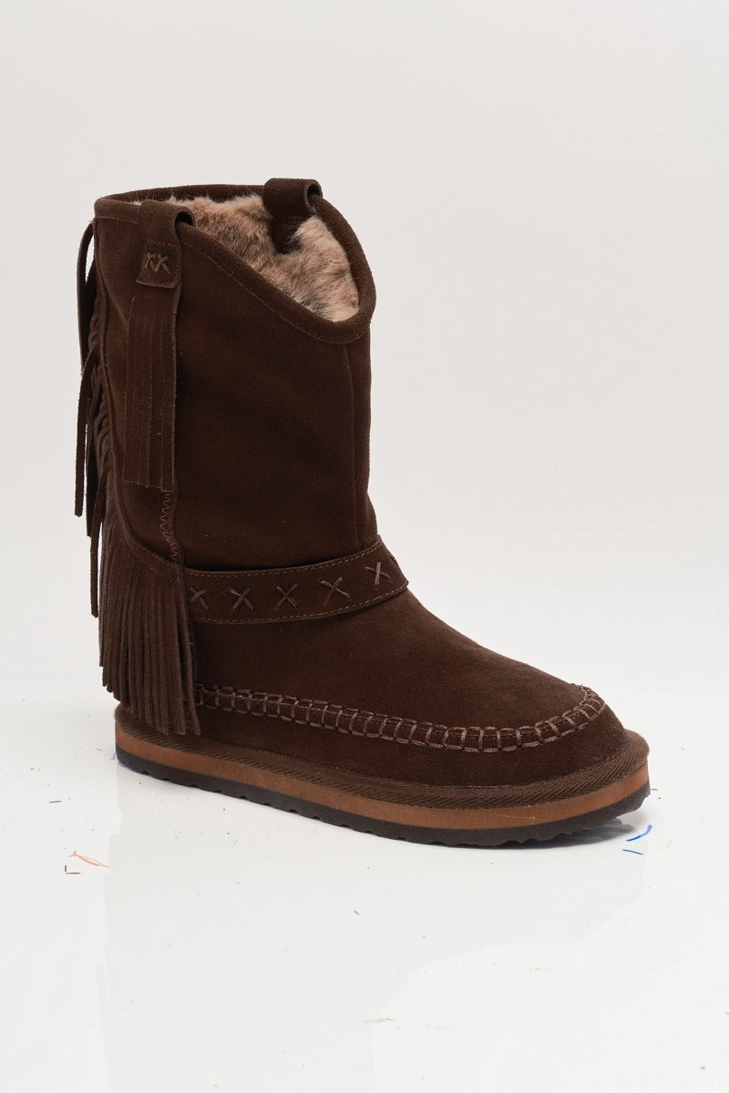 Free People - Faye Fringe Pull On Boots in Chocolate Suede