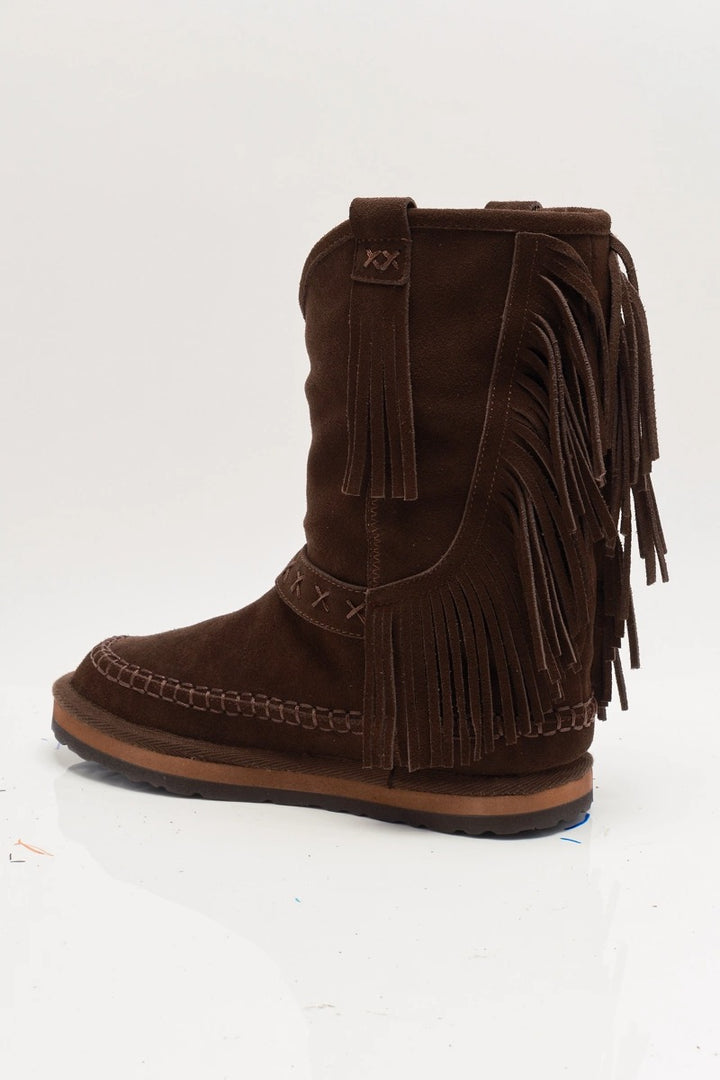 Free People - Faye Fringe Pull On Boots in Chocolate Suede