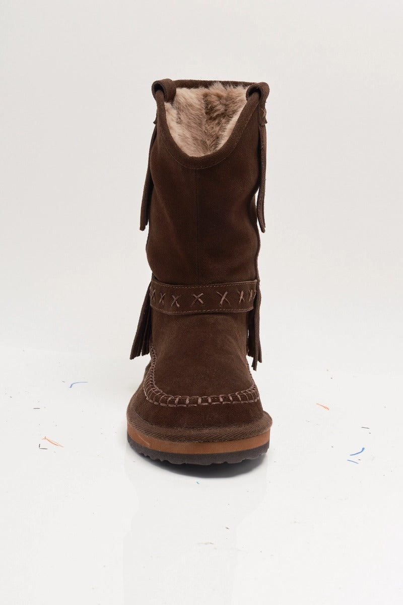 Free People - Faye Fringe Pull On Boots in Chocolate Suede