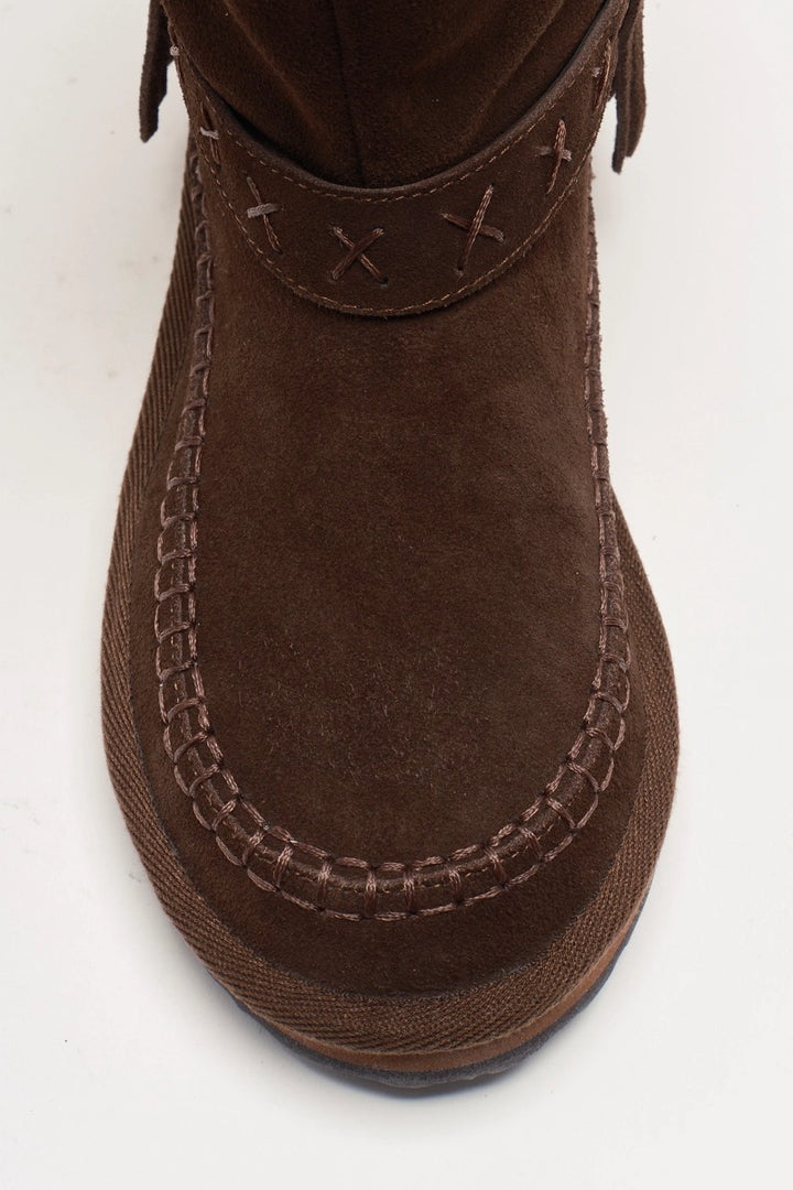 Free People - Faye Fringe Pull On Boots in Chocolate Suede