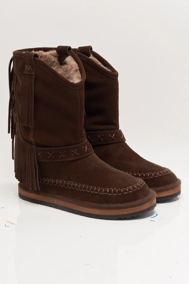 Free People - Faye Fringe Pull On Boots in Chocolate Suede