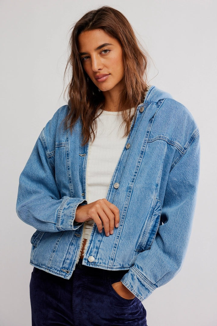 Free People - Asher Cozy Denim Jacket in Snowdrift Wash