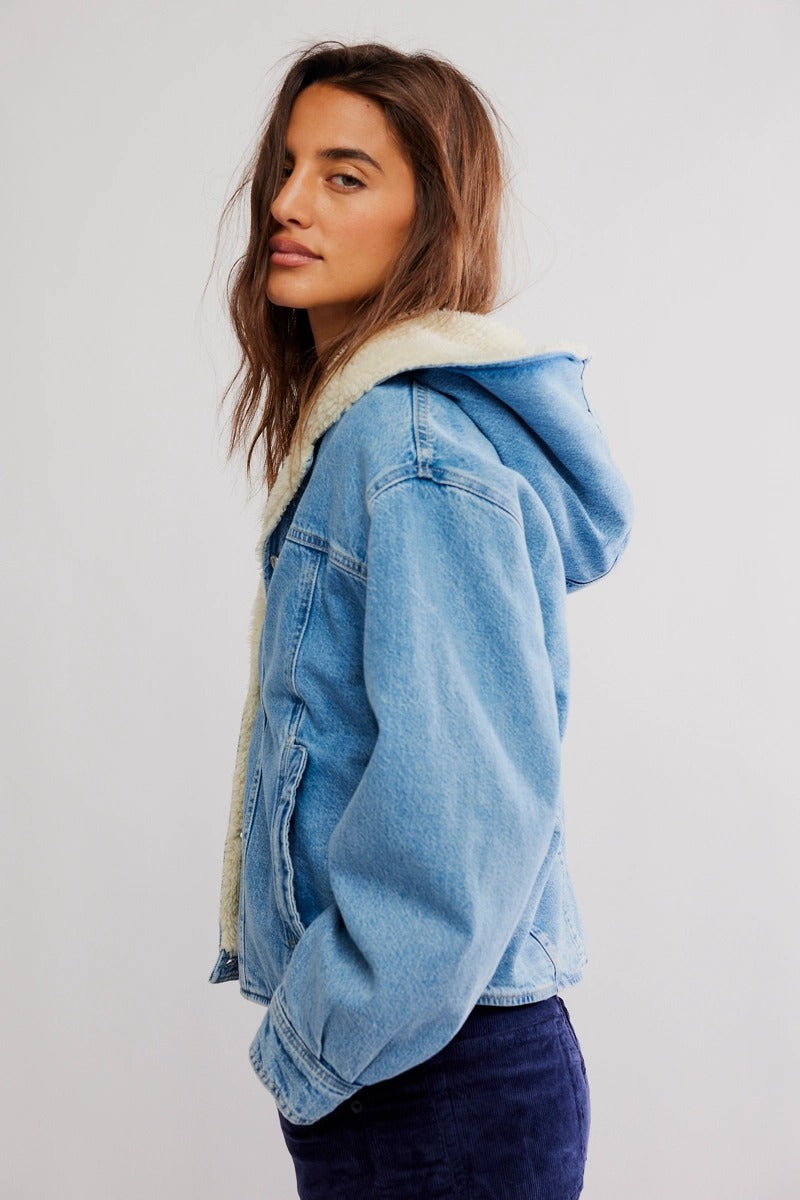 Free People - Asher Cozy Denim Jacket in Snowdrift Wash