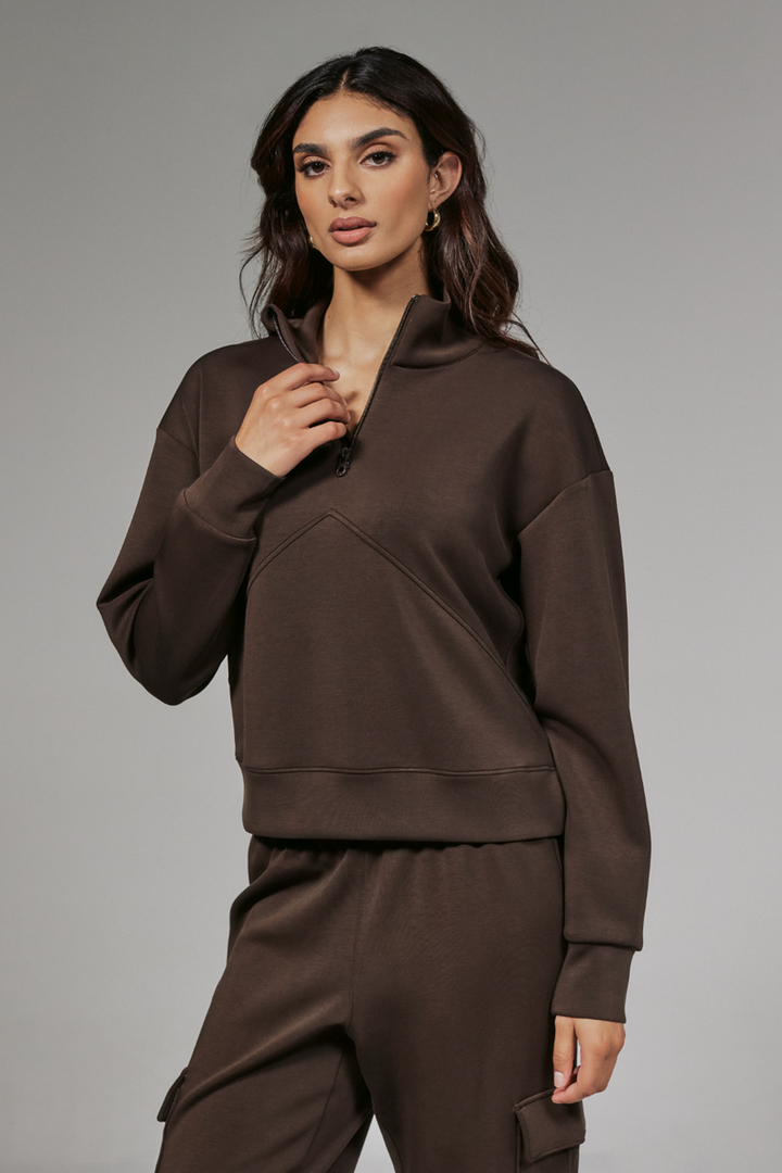 7DIAMONDS - REV™ Crop Quarter-Zip Pullover in Mocha
