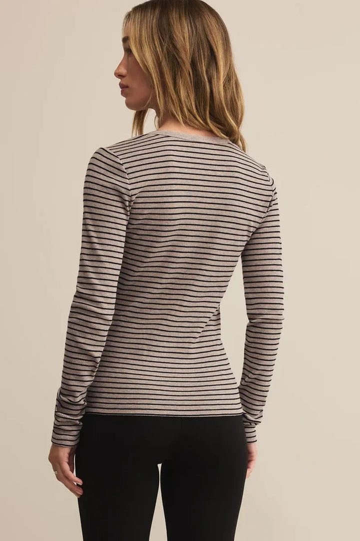 Z Supply - Stella Stripe Henley in Heather Taupe