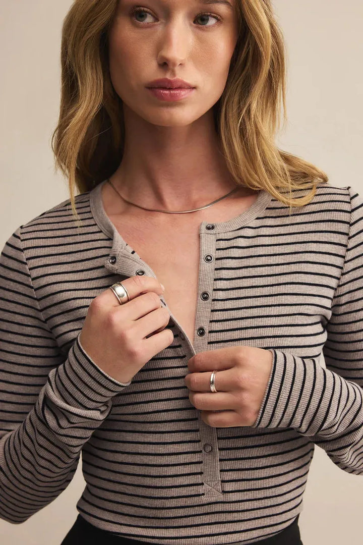 Z Supply - Stella Stripe Henley in Heather Taupe