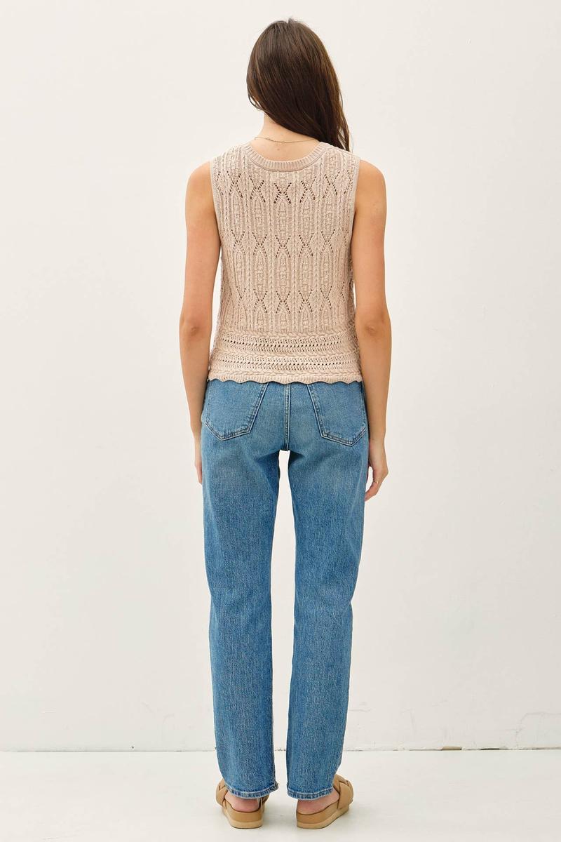 Be Cool -  Crochet Knit Sweater Vest in Taupe
