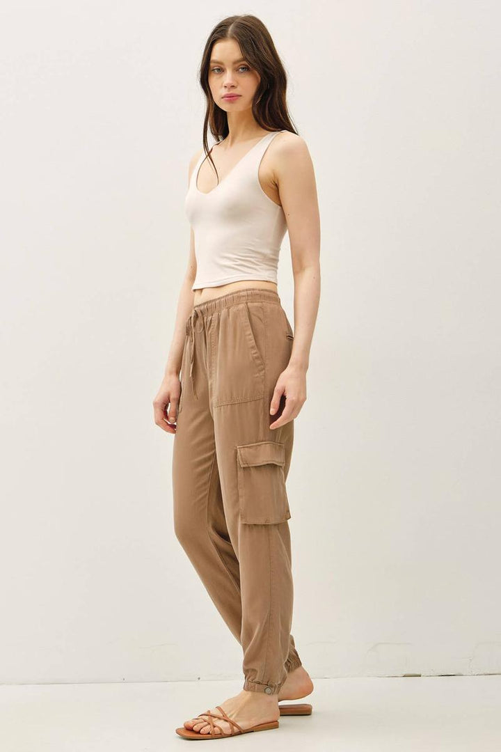 Be Cool - Cargo Tencel Joggers in Dark Sand